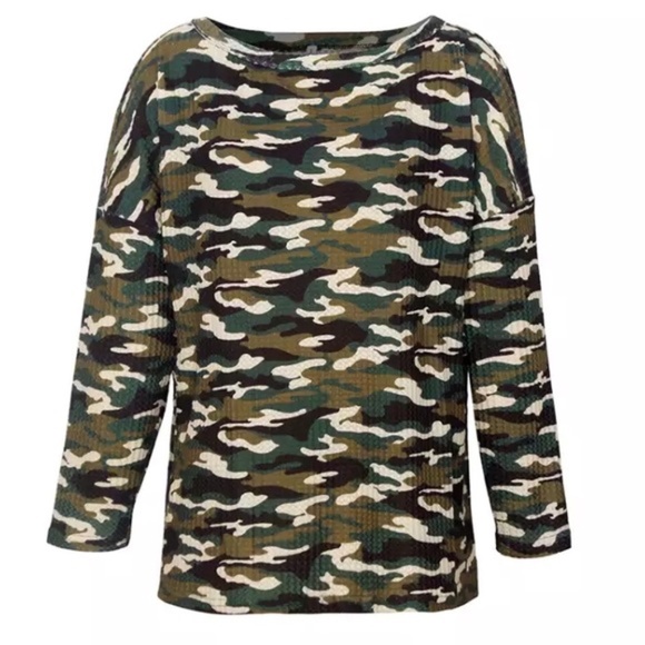 CLEARANCE Green Camouflage Army Print Long Sleeve Top - Picture 2 of 2